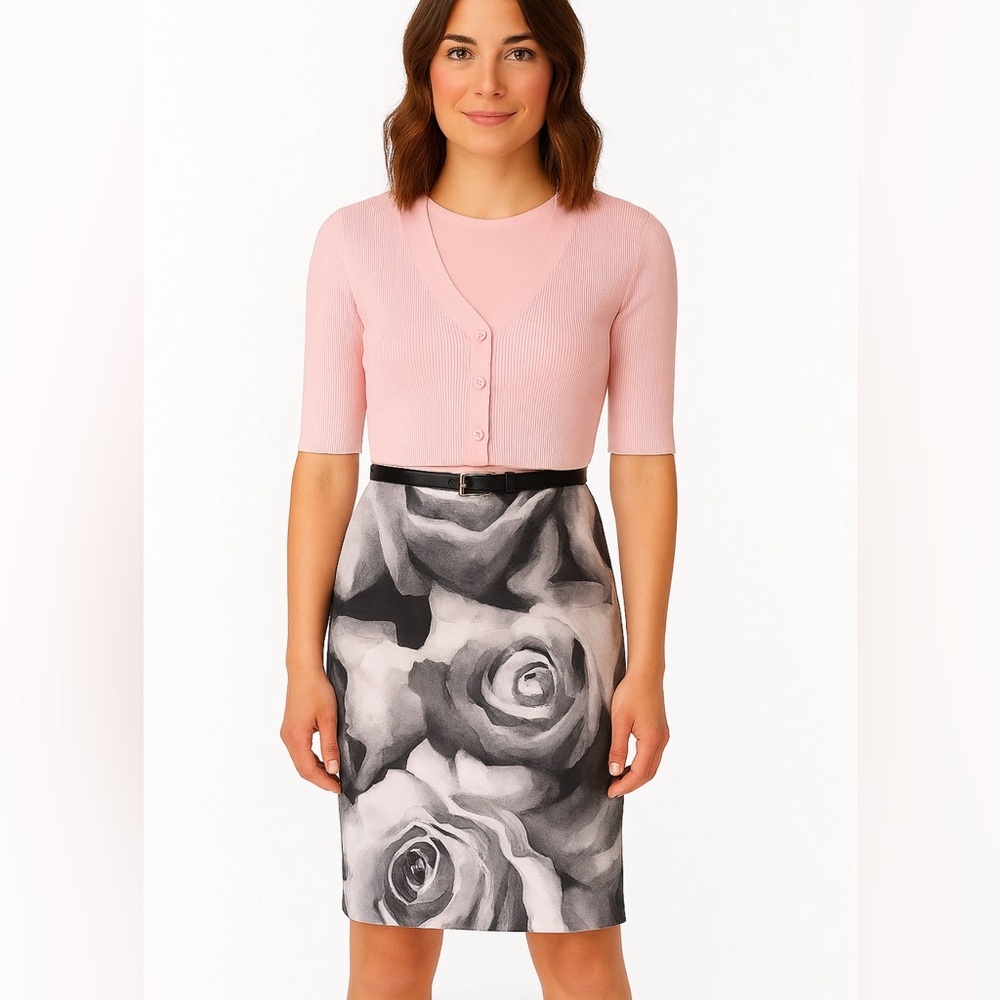 Worthington Black and White Floral Pencil Skirt Size 8